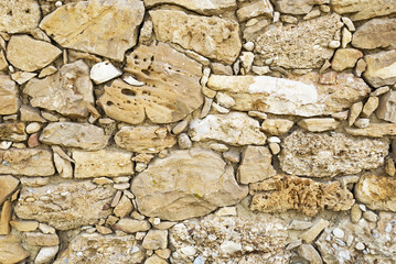 Fragment of the wall of a rural house made of natural stone