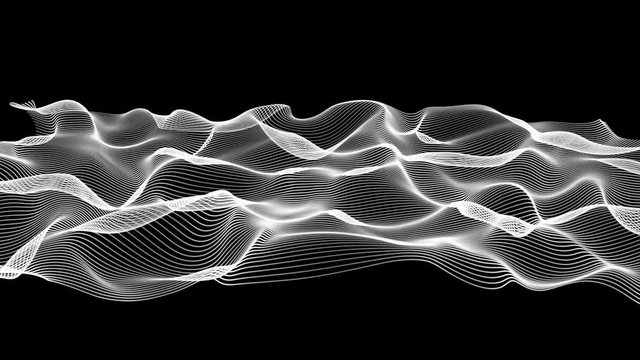 white abstract waves on black background - surface made of lines