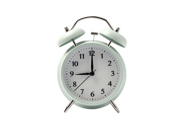 pastel retro alarm clock or vintage alarm clock isolated on white background with clipping path