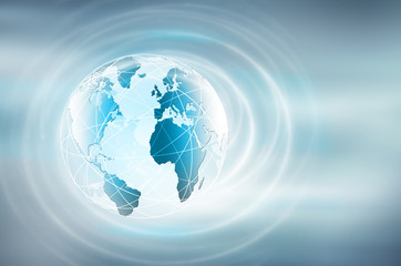 Best Internet Concept of global business. Globe, glowing lines on technological background. Wi-Fi, rays, symbols Internet, 3D illustration