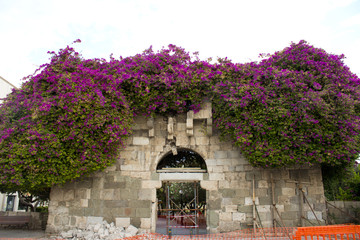 Damaged Earthquake ancient gate of Greek and Roman city at Kos island in Greece