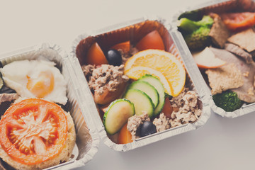 Healthy meals take away. Clean eating concept. Meat and vegetabl