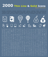 Set of 2000 Thin Line and Solid Icons . Isolated Elements