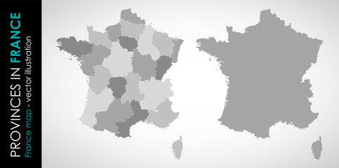 Vector map of France and provinces GRAY