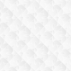 Neutral white texture. Ornamental floral background with 3d folded paper effect. Vector seamless repeating pattern.