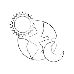 world planet earth with sun and moon vector illustration design