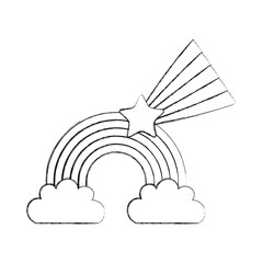 Beautiful fantasy cloud with rainbows and star vector illustration design