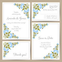 Set of wedding cards with hand drawn flowers. Vector illustration