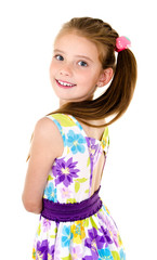Adorable smiling little girl child back isolated