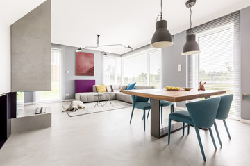 Open apartment with beige couch