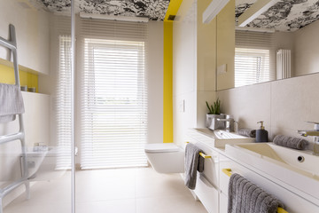 Fresh bathroom with yellow decor