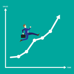 Fototapeta na wymiar Businessman Running On Growth Line Graph