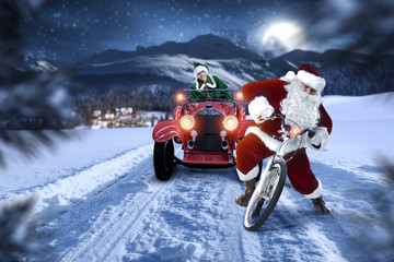 santa claus car and winter 