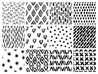 Black and white seamless pattern set. Abstract vector illustration