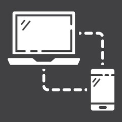 Responsive web design glyph icon, seo and development, sync devices sign vector graphics, a solid pattern on a black background, eps 10.