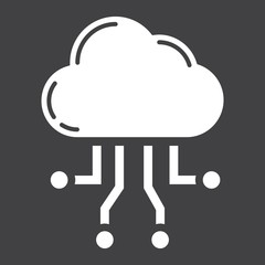 Cloud computing glyph icon, seo and development, cloud sign vector graphics, a solid pattern on a black background, eps 10.