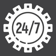 Technical support glyph icon, seo and development, gear sign vector graphics, a solid pattern on a black background, eps 10.