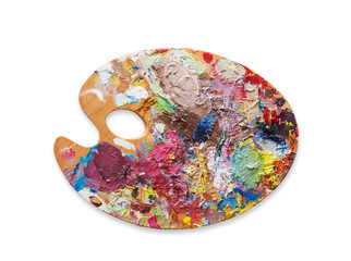 Art palette with colorful paint strokes, isolated