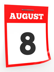 August 8. Calendar on white background.
