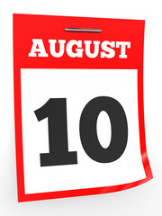 August 10. Calendar on white background.