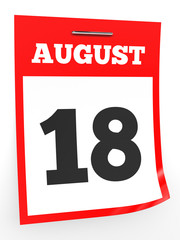 August 18. Calendar on white background.