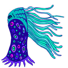 Fantastic, bright alien, monster with blue tentacles from the head.