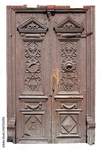 A Very Old Archaic Wooden Door And Frame Is Painted Brown