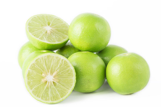 Fresh slice lime isolated on white background.