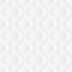Neutral white texture. Decorative floral background with 3d carving effect. Vector seamless repeating pattern.