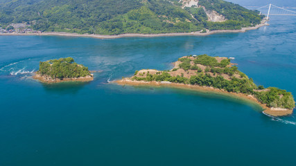 Naklejka premium 上空から望む能島（愛媛県今治市／しまなみ海道）のドローン空撮