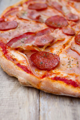 pizza with meatballs and bacon