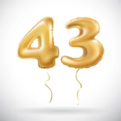 Foto op Aluminium vector Golden 43 number forty three metallic balloon. Party decoration golden balloons. Anniversary sign for happy holiday, celebration, birthday, carnival, new year. © 7razer