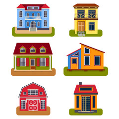 Historical city modern world most visited famous distinctive house building front face facade vector illustration