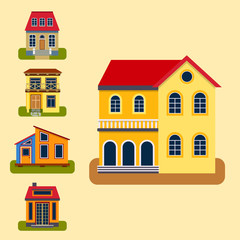 Fototapeta premium Historical city modern world most visited famous distinctive house building front face facade vector illustration