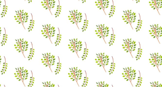 Hand-Painted Watercolour Seamless Leaves and Branches Repeated Pattern