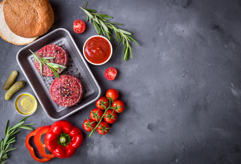 Ingredients for making hamburger