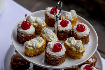 Sweet dessert. Plate with  cupcake