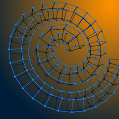 Abstract 3d polygonal helix on blue orange.