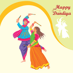 Obraz na płótnie Canvas Illustrationof Dandiya Raas is the most popular dance of not only Gujarat but also all the states throughout India. It is a special feature of the Navratri festiva