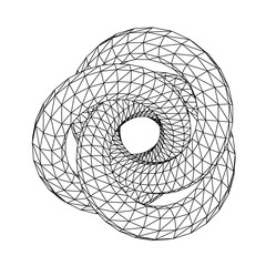 Abstract 3D polygonal wireframe geometric knot isolated.