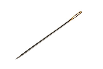 sharp big sewing needle on white background