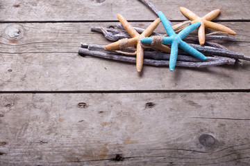 Marine items on vintage  wooden background. S