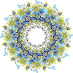 Hand drawing a wreath of spring flowers. Round pattern of spring flowers. Flowers and wreaths for invitations