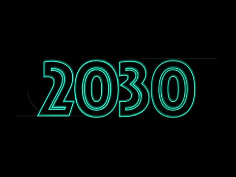 Jahreszahl 2030 in Petrol auf Schwarz geschrieben-Animiert