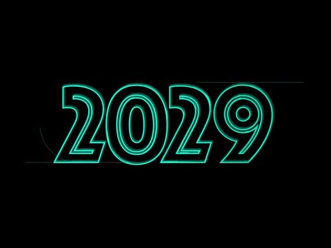 Jahreszahl 2029 in Petrol auf Schwarz geschrieben-Animiert