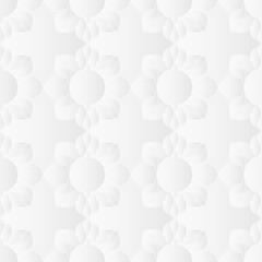 Neutral white texture. Decorative floral background with 3d carving effect. Vector seamless repeating pattern.