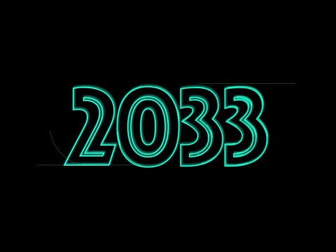 Jahreszahl 2033 in Petrol auf Schwarz geschrieben-Animiert