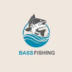 icon of bass fish with waves
