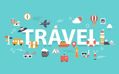 Travel banner concept with icons design on blue background