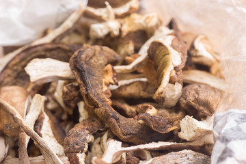 dried porcini mushrooms selective focus